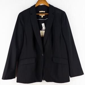 TALBOTS Pure Italian TOLLEGNO Wool Womens Black Single Button Blazer NEW Size 14